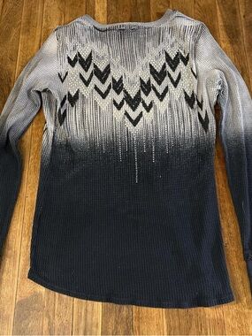 Vocal Black and Gray Ombre Chevron Crewneck Sweater with Stud Accents